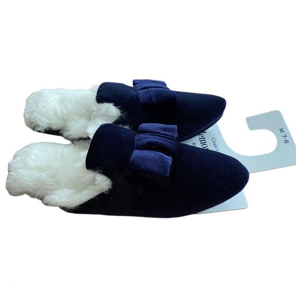 Charter Club Women’s Velvet Bow Slippers With Faux - Picture 1 of 4